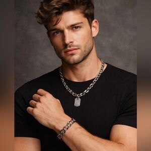 🔥 Vintage Russell Simmons Stainless Steel Chain Necklace (22”) + a Bracelet 🔥